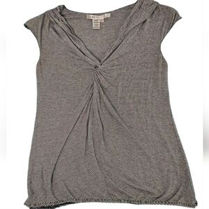 Max Studio Striped Short Sleeve Twisted V-Neck Top (Size L)